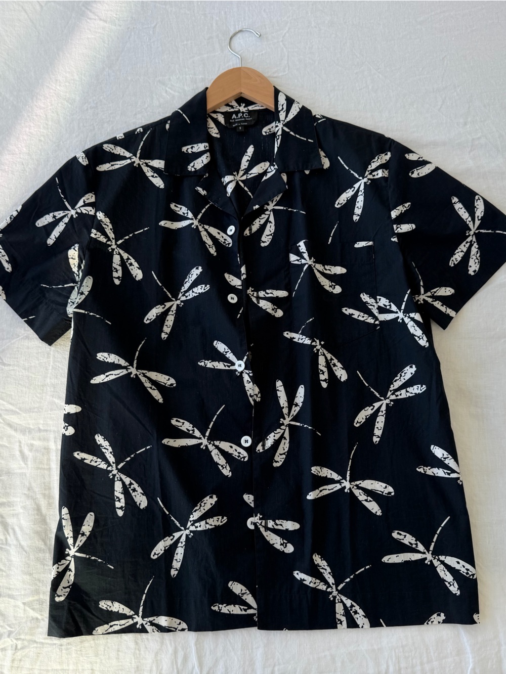 A.P.C. Men’s Button-Up with White Dragonfly Print